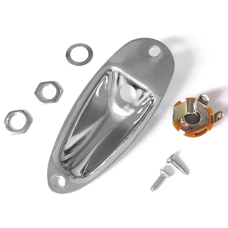 MAXCHEER Guitar Input Jack Socket Plate Output Loaded Boat Style 1/4 Inch with Screws for Fender Stratocaster Strat St Mono Electric Guitar for Electric Guitar Replacement Parts (Chrome) Chrome