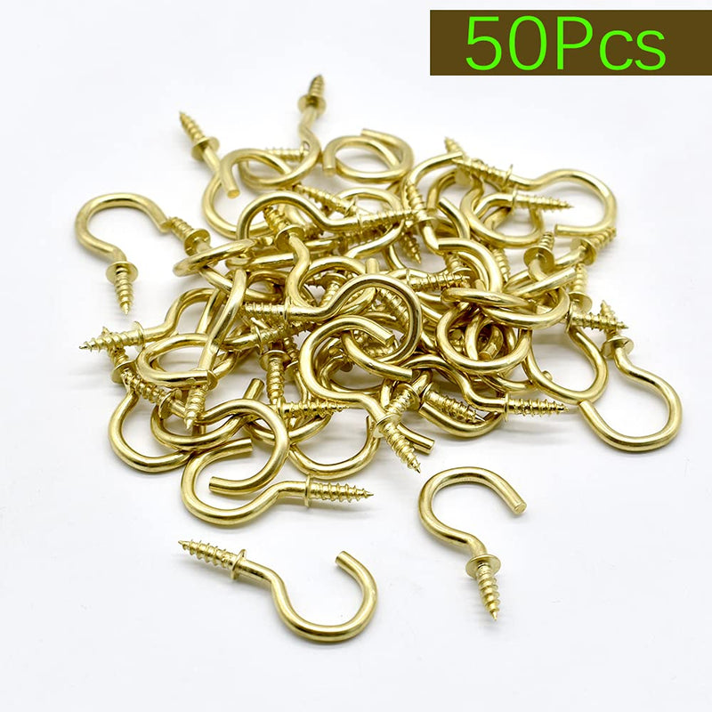 7/8 Inches 50Pcs Brass Plated Ceiling Hooks Cups Screw Hooks by Renashed