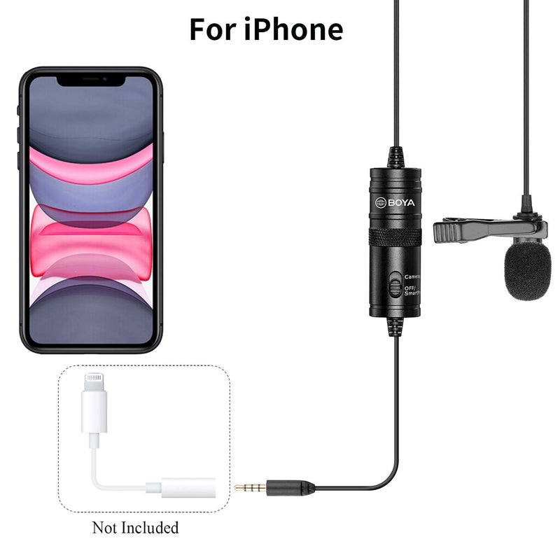 19 Feet Lavalier Microphone for Canon iPhone Podcast, BOYA Omnidirectional Condenser Recording Mic for Nikon Sony iPhone 8 8 plus 7 6 6s Plus DSLR Camcorder Audio Recorder Youtube Interview Video