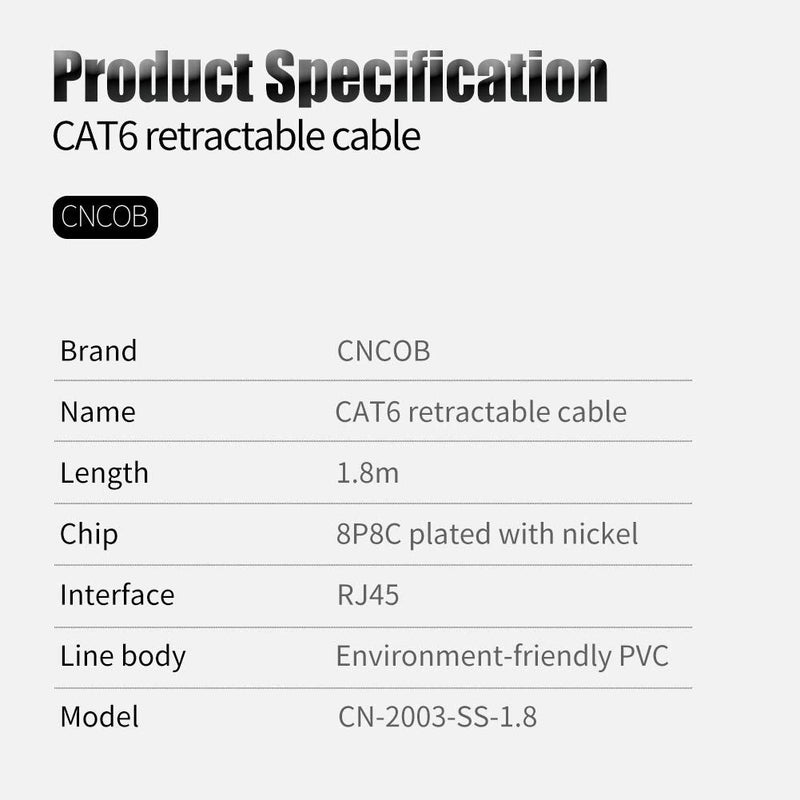 [AUSTRALIA] - Cat6 Retractable Ethernet Cable 5.9FT RJ45 8P8C Ultra Flat Gigabit Network Cable Cat 6 Laptop Internet Connection Jumper for Travel (5.9 feet) 5.9 feet (1.8M) 