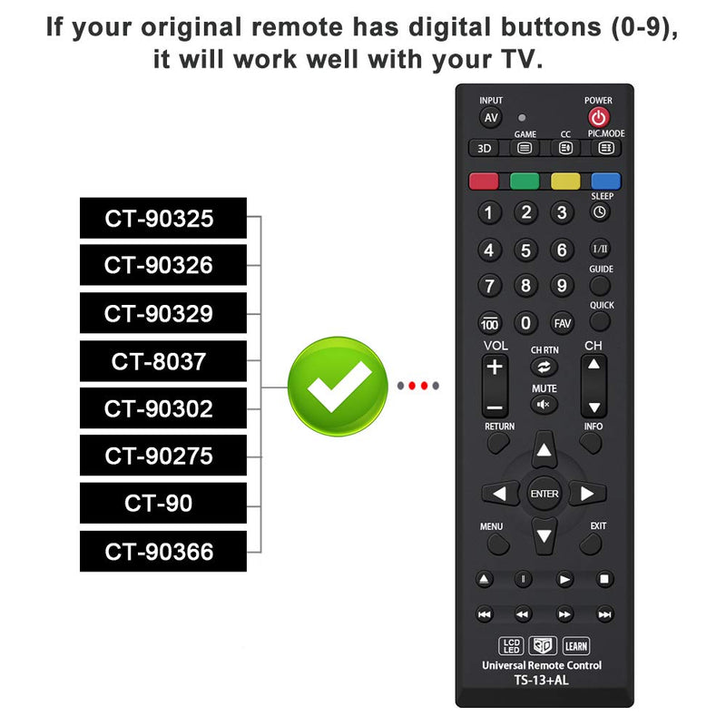 Gvirtue Universal Remote Control TS-13+AL Replacement for Toshiba-TV-Remote All Toshiba 3D LCD HDTV 4K LED Smart TV Fire TV with Learning Function