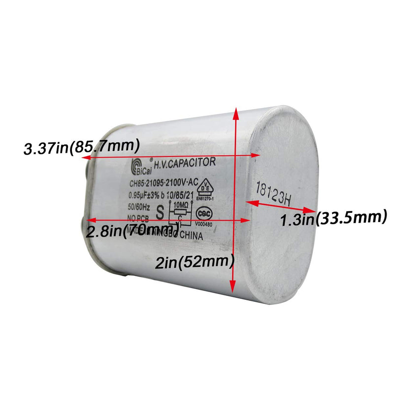 [AUSTRALIA] - Meter Star CQC Universal Household Microwave High Voltage Capacitor 0.95uf ch85 21095 2100V AC H.V.Capacitor 10/85/21 50/60Hz NO PCB 3/16 pin 