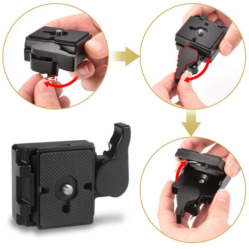 UTEBIT 323 RC2 Quick Release Plate Compatible for Manfrotto 200PL-14 QR Plates Adapter with Rapid Connect Clamp and 1/4'' to 3/8'' Screw for DSLR Camera Tripod Ball Head