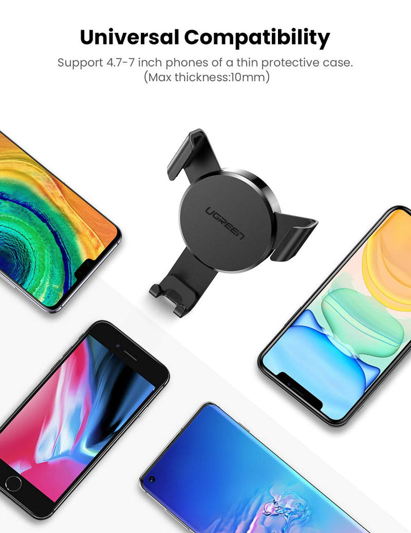 UGREEN Car Air Vent Mount Cell Phone Holder Gravity Compatible for iPhone 12 11 Pro Max SE XR XS X 6S 7 Plus 8 6 Samsung Galaxy S20 S9 S10 S8 S7 Edge S6 Google Pixel 4 2 XL LG G8 Smartphone Black