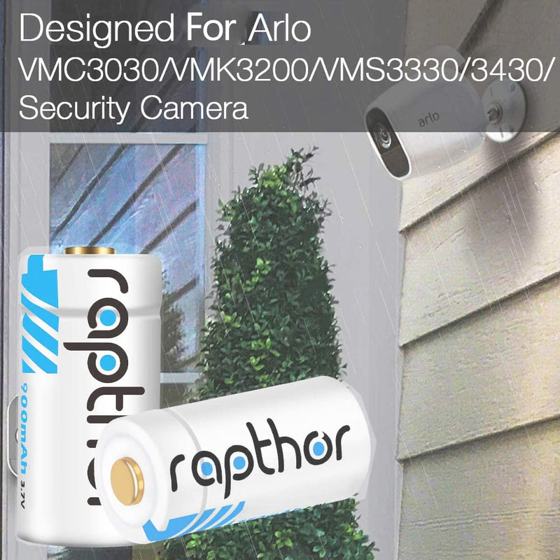 Rapthor 123A Lithium Batteries 900mAh 8 Pack for Arlo Wireless Cameras Flashlights Smart Sensors (550 Cycles)