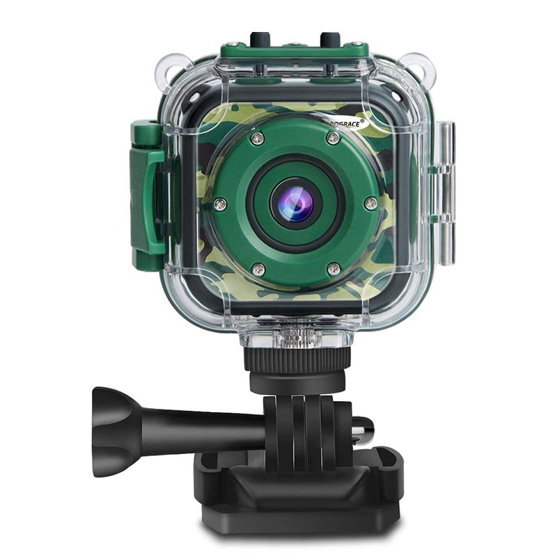 PROGRACE Children Kids Camera Waterproof Digital Video HD Action Camera 1080P Sports Camera Camcorder for Boys Holiday Birthday Gift Learn Camera Toys 1.77'' LCD Screen(Camouflage) Green