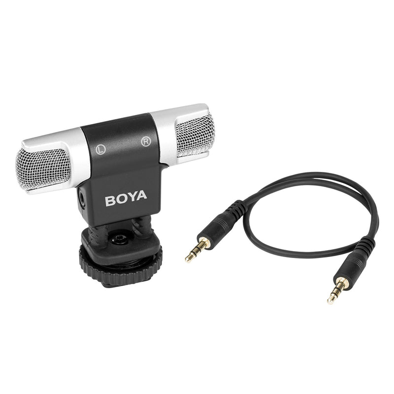 BOYA MM3 Compact Condenser Stereo Video Microphone Including Shock Mount, Foam & Deadcat Windscreens, Case Compatible with iPhone/Andoid Smartphones, Canon Nikon DSLR Cameras and Camcorders