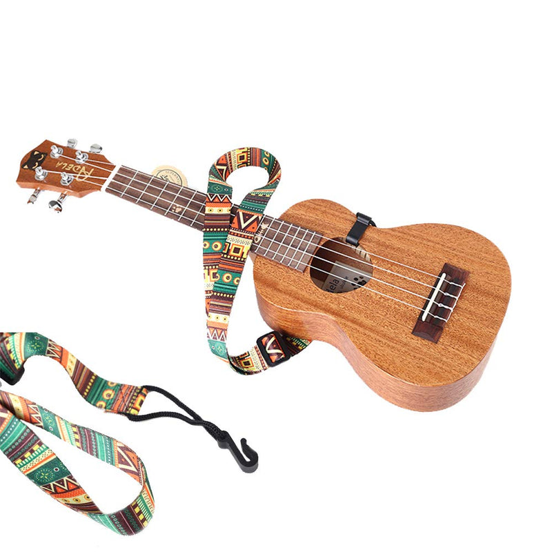 YOLOPARK Retro Ethnic Style Printed Adjustable Ukulele Strap with Hook, Thermal Transfer Ribbon Neck Strap Suitable for 17" 21" 23" 26" Ukulele