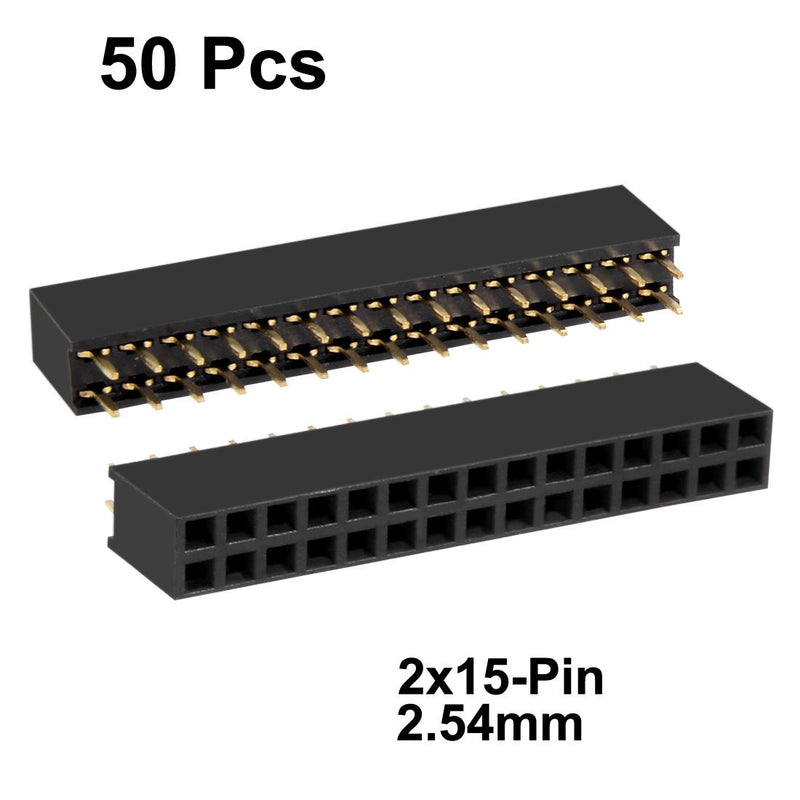 uxcell 50Pcs 2.54mm Pitch 2x15-Pin Double Row Straight Connector Female Pin Header Strip PCB Board Socket