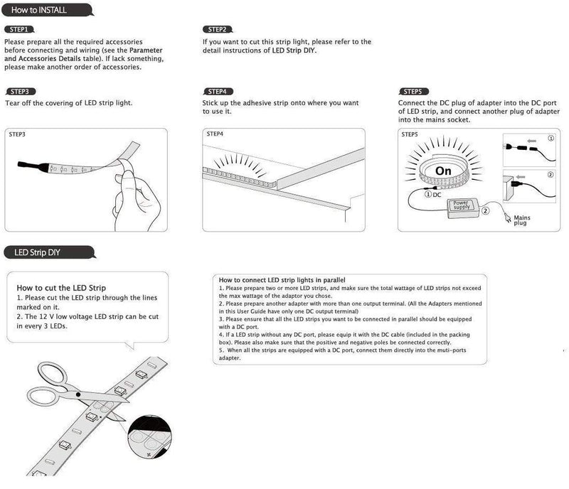 [AUSTRALIA] - EKSAVE 12V LED Strip Light, Flexible 16.4ft 6000K LED Light Strip 5630 LED Tape Light for Home, Kitchen, Party, Christmas and More, Waterproof, White (No Power Adapter) 