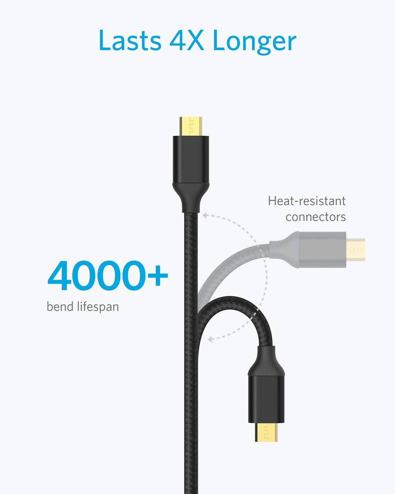 Anker [2-Pack 6ft] Nylon Braided Tangle-Free Micro USB Cable with Gold-Plated Connectors for Android, Samsung, HTC, Nokia, Sony and More (Black) Black