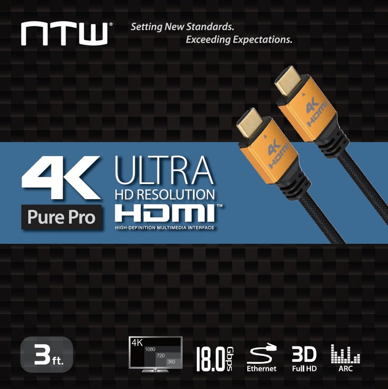 NTW PURE PRO 4K HDMI Cable 3FT High Speed 18Gbps HDMI 2.0 Cable, 4K HDR, Ultra HD Cable 3D, 2160P, 1080P, Ethernet, Audio Return(ARC), Compatible PS5, PS4/3, UHD TV, Blu-ray, PC, Xbox 3 Feet 1 Pack