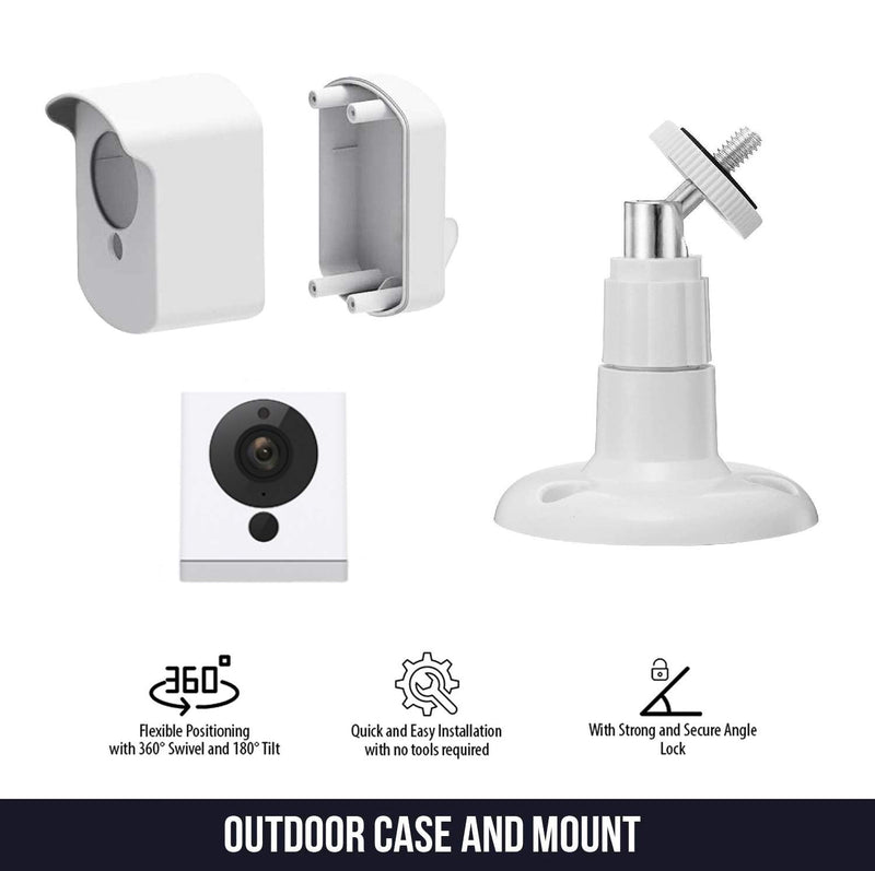 Wasserstein Wall Mount and Outdoor Case Compatible with Wyze Cam V2 ONLY - Turn Your Wyze Cam V2 Into a Powerful Outdoor Camera (2-Pack, White)