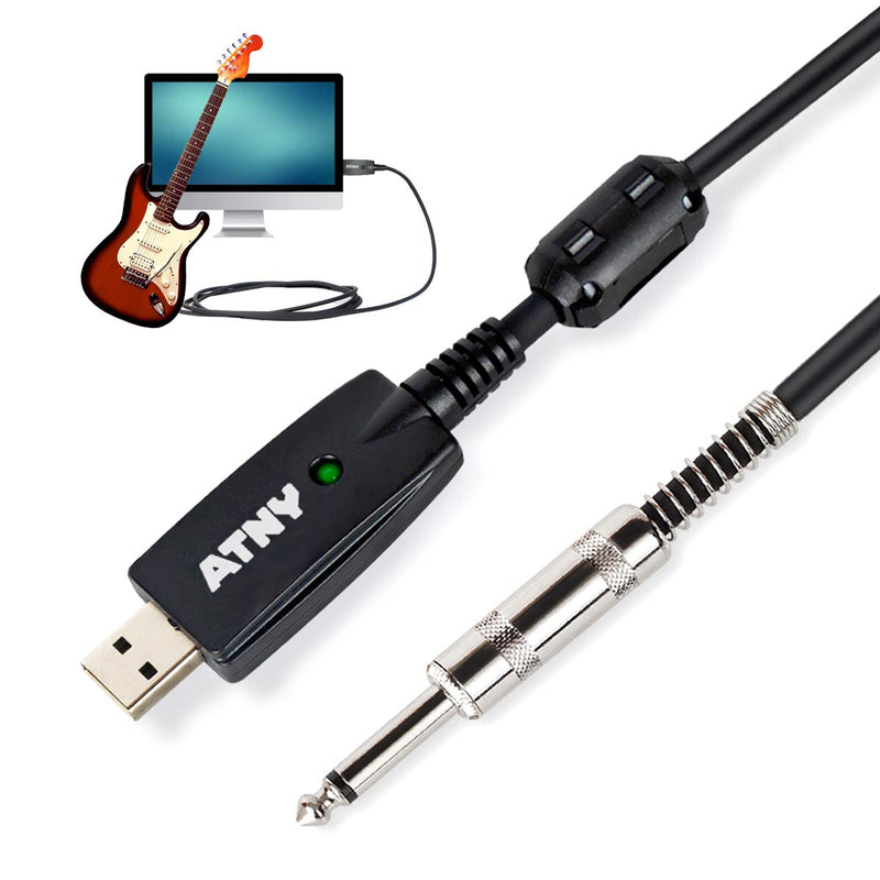 [AUSTRALIA] - USB Guitar Cable - ATNY Guitar USB Interface - Compatible with Windows and MacOS - Supports Both 44.1 kHz and 48 kHz Sample Rate Providing Sound (USB to Mono 1/4” Jack Connector, Black) USB to Mono 1/4” Jack Connector 