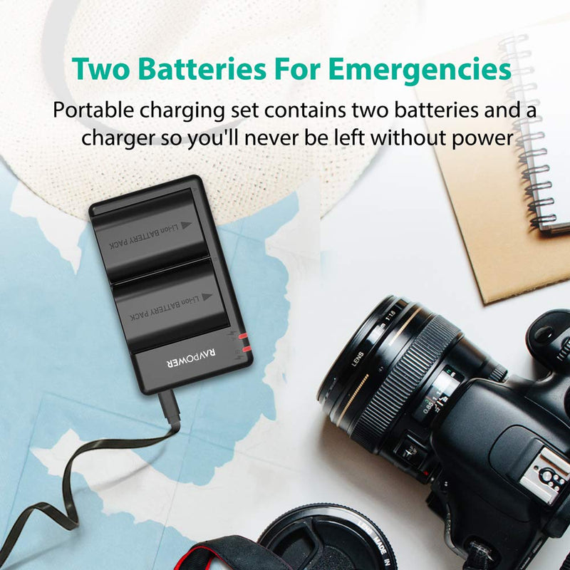 Updated RAVPower LP-E6 LP E6N Rechargeable Battery Charger Set,2-Pack 2040mAh Camera Batteries Compatible with Canon EOS 5D Mark II, III, IV, 5DS, 5DS R, 6D, 60D,6D Mark II, 7D, 7D Mark II,70D, 80D