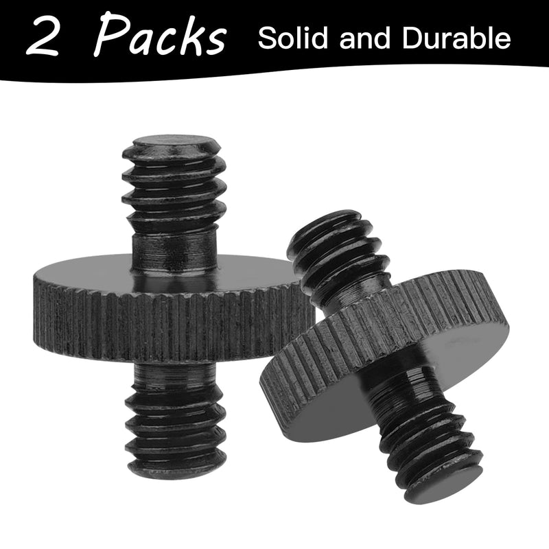 1/4" Male to 1/4" Male Threaded Tripod Screw Adapter Double Head Stud Standard Mounting Thread Converter for Camera Cage Mount Light Stand Monopo Shoulder Rig Tripod Black-2 Packs 2 Packs