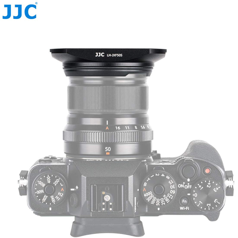 JJC LH-JXF50S Black Dedicated Square Metal Bayonet Hood for Fujinon XF50mmF2 R WR Lens, Fuji XF 50mm F/2 R Hood Shade, Compatible with Fujifilm 50 mm f2 Lense, Slide Front Cap, Aluminum Alloy for XF50mmF2 Black