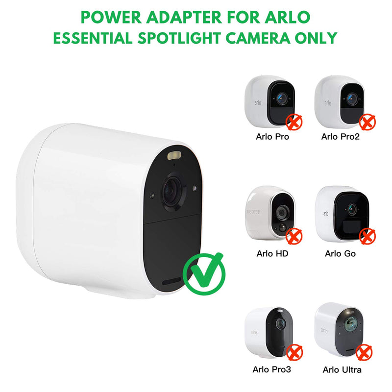 2Pack 16.4Ft/5m Power Adapter for Arlo Essential Spotlight, Weatherproof Outdoor Power Cable Continuously Charging Your Arlo Essential Camera - White