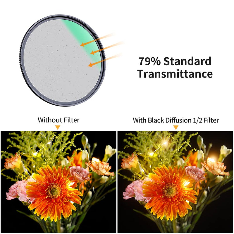 K&F Concept 52mm Black Diffusion 1/2 Filter with 28 Multi-Layer Coatings Cinematic Dream Effect Filter Waterproof for Camera Lens