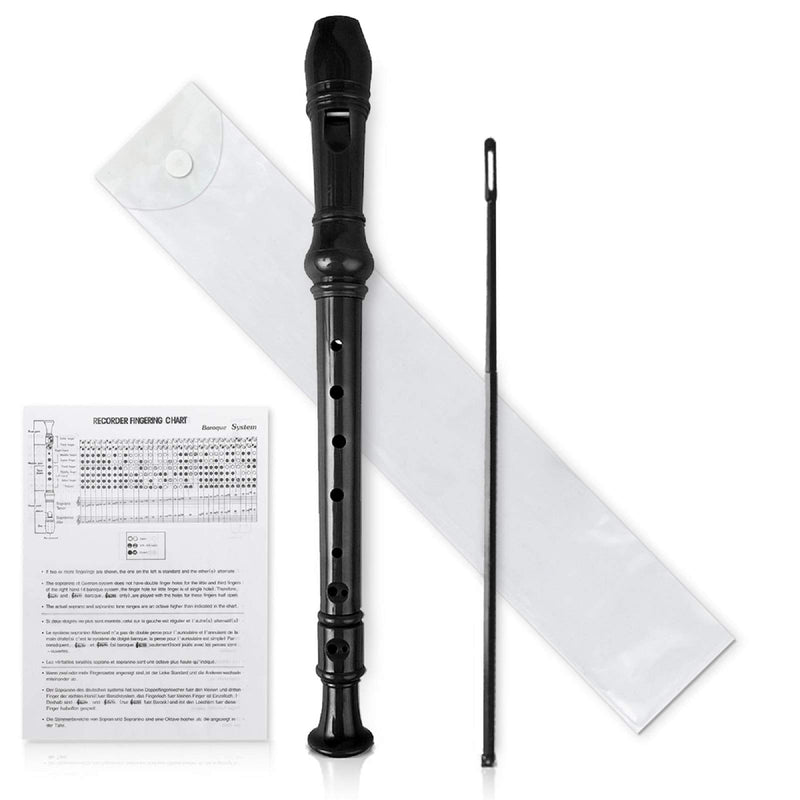 KINGSO 8-Hole Soprano Descant Recorder With Cleaning Rod + Case Bag Music Instrument (Black) Black