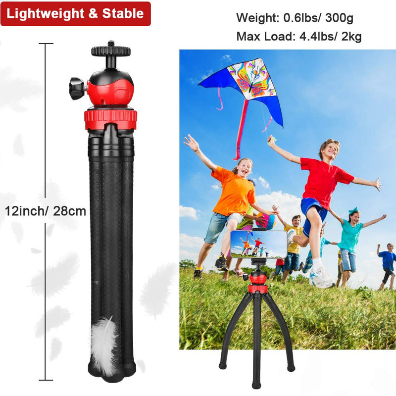 Victiv Flexible Tripod, 12inch Mini Tripod for Smartphone Sport Cameras with 360 Degree Ball Head, Waterproof Tripod for Video Shoot with Remote Shutter, Phone Clip and Velvet Case