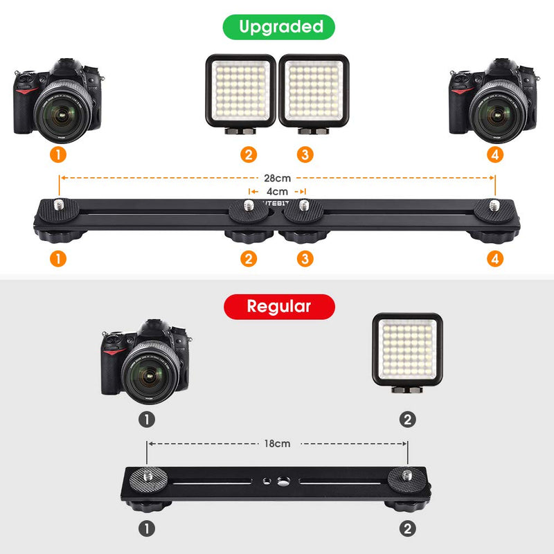 UTEBIT Flash Light Bracket 12in Upgraded Straight Speedlite Extension Mount Bar with 1/4 Screw Hot Shoe Tripod DSLR Holder for LED Light Microphone Black