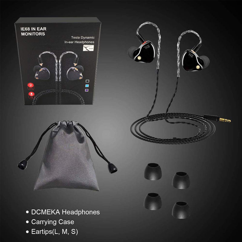 DCMEKA in Ear Monitor Headphones, Superior Sound Wired Earbuds with Tesla Magnet, Professional Sound Isolating Earphones for Singers/Drummers/Musicians, MMCX Connector IEM Earphones (Black UV Coating) No Mic Black UV Coating,3.5mm jack