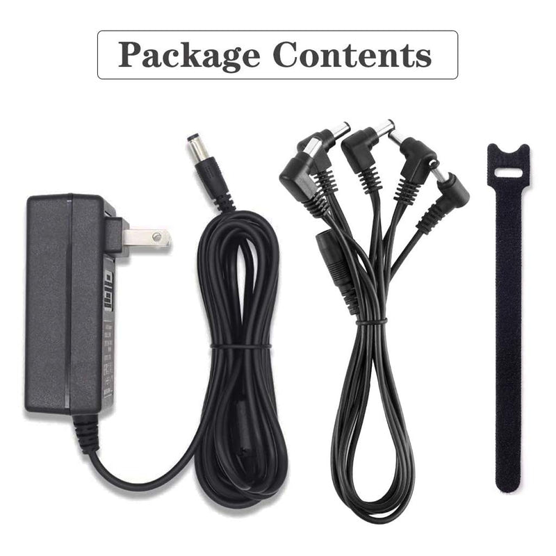 10FT Guitar Effects Pedal Power Supply Adapter 9V DC 2A (2000mA) with Cable 5 Way Daisy Chain Cord