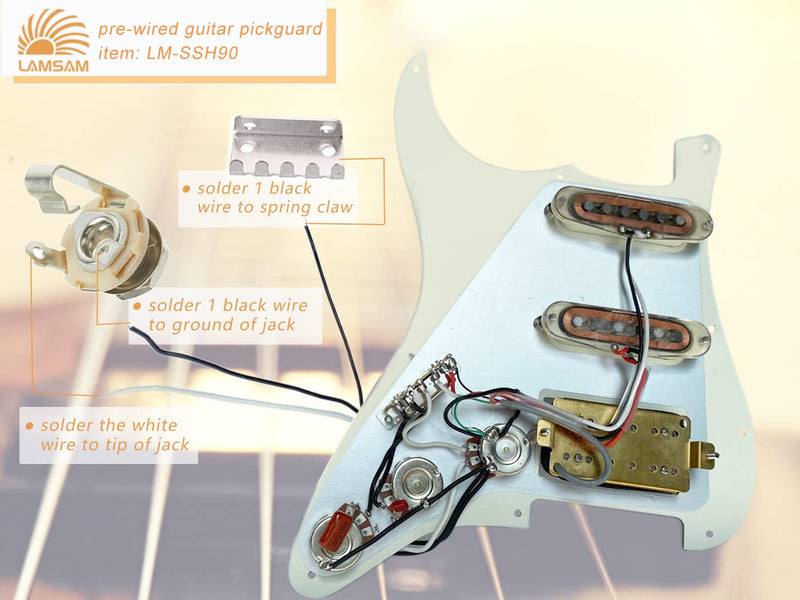 LAMSAM Pre-wired Pick Guards Loaded Single Coil Humbucker Pickups for Strat Style Electric Guitars, Aged White Scratch Plate with Backplate Pre-loaded SSH Alnico 5 P'ups 5-way Switch, 50s Tone