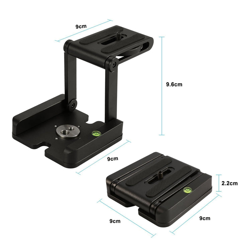 Universal Quick Release Plate, Aluminum Folding Z Flex Tilt Head Camera Bracket Tripod Ball Head with Spirit Level Slide Rail Tripod Stabilizer