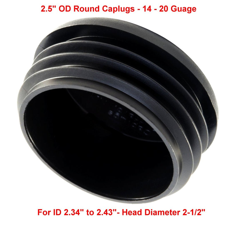 (Pack of 5) 2-1/2" Round Cap Plugs (14-18G 2.34"-2.40" ID - 2.5 Inch OD) Black Plastic End Caps | Fitness Eqpt End Caps | Fencing Post Inserts | Furniture Legs Finishing Slides. by SBD