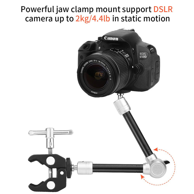 TOAZOE 11" Adjustable Robust Articulating Friction Magic Arm Clamp Holder Mounts Kit for DSLR/Mirrorless/Action Camera/Camcorder/LCD Monitor Video Vlog Rig w/Smartphone/iPhone/GoPro/Arlo etc