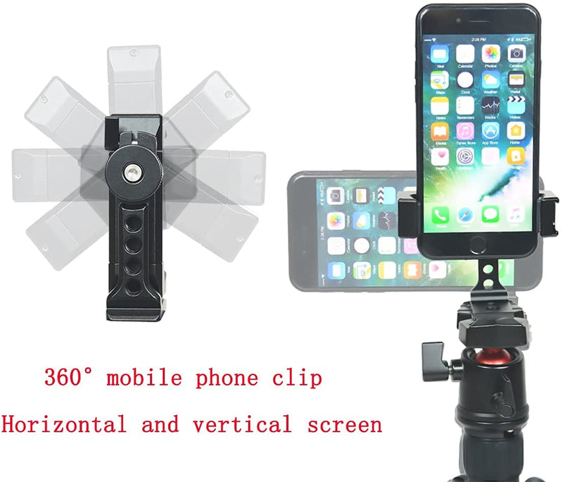 Metal Phone Tripod Mount with Cold Shoe,360 Rotation,Compatible with iPhone 13 12 Pro Max Tripod Mount,Sumsung Smartphone Mount Holder Adapter,Cell Phone Clamp,Video Rig Mount Live Streaming First version