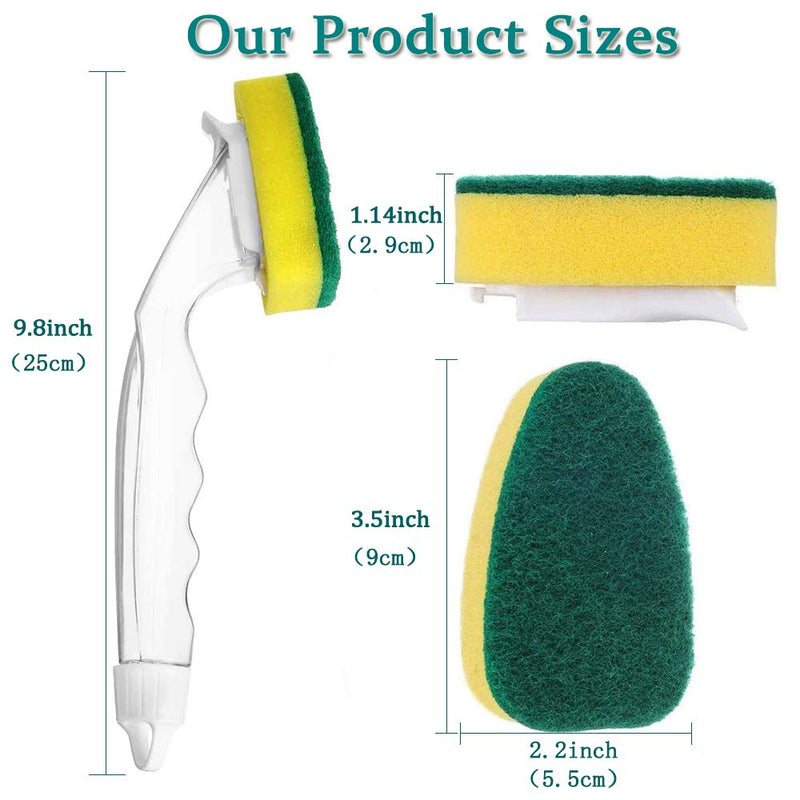 1 Dish Wand 7 Refill Replacement Sponge Heads,Heavy Duty Non-Scratch Reusable Dish Sponge with Handle, Sponge Wand Clean Scrub Sponges for Kitchen, Sink, Bathroom, Utensils (Green) 1 Wand + 7 Head