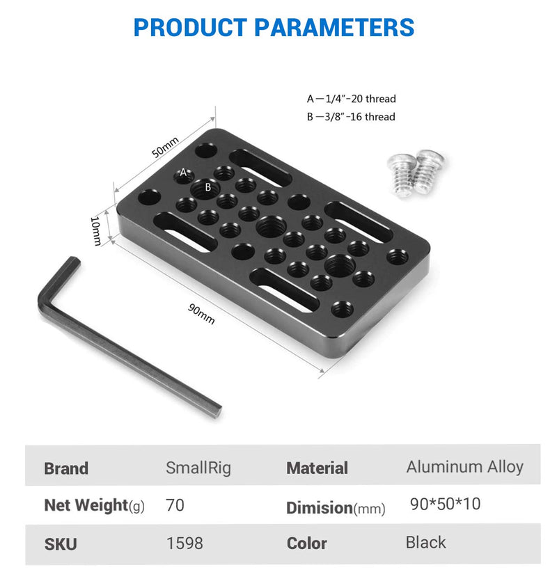 SMALLRIG Switching Plate Camera Easy Plate for Railblocks, Dovetails and Short Rods - Longer Version - 1598