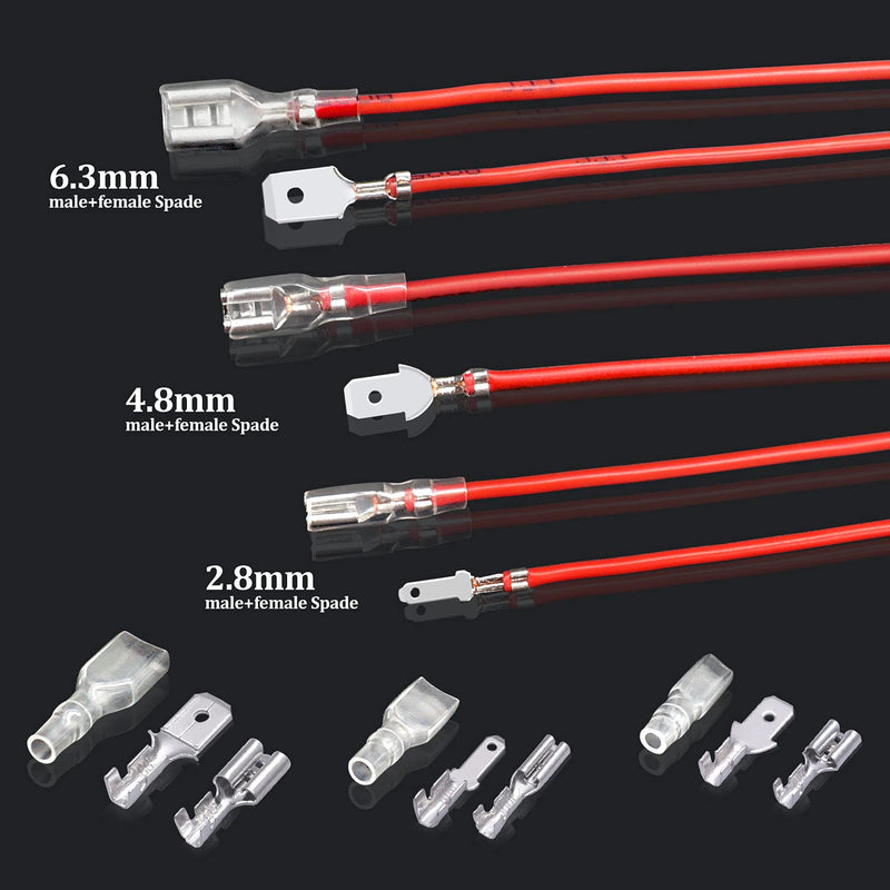 Twidec/360Pcs 2.8/4.8/6.3mm Quick Splice Male and Female Wire Spade Connector Crimp Terminal Block Assortment Kit with Insulating Sleeve for Electrical Wiring Car Audio Speaker 1-Spade Connector