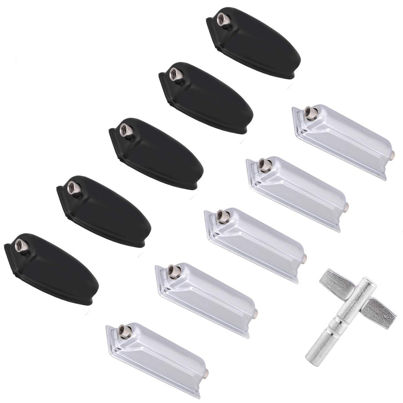 Drum Claw Hook, 5pcs Oval Drum Claw Hooks and 5PCS Rectangular Shape Drum Claw Hook with Drum Key for Bass Drum Parts