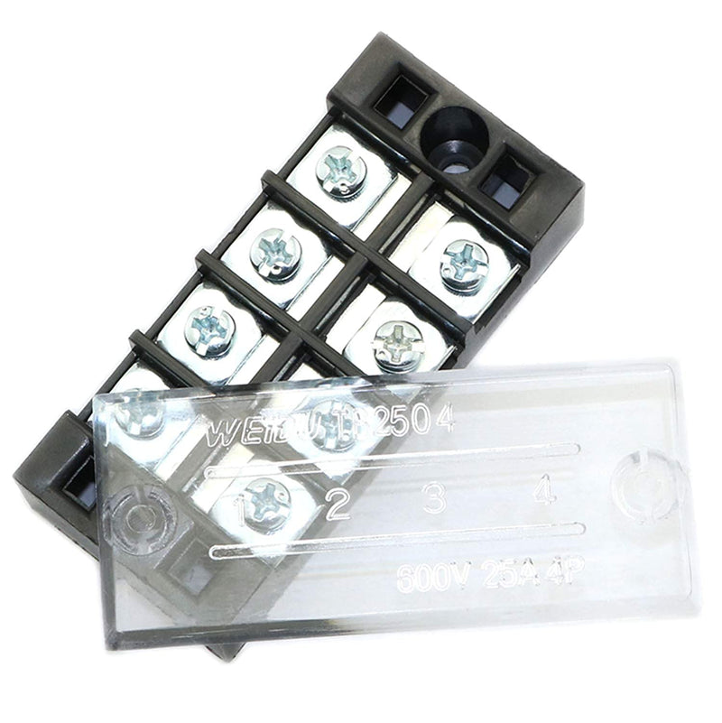 MEETOOT 4PCS 4 Positions Dual Row 600V 25A Screw Terminal Strip Blocks with Cover + 4PCS 4 Positions 15A Terminal Barrier Strips
