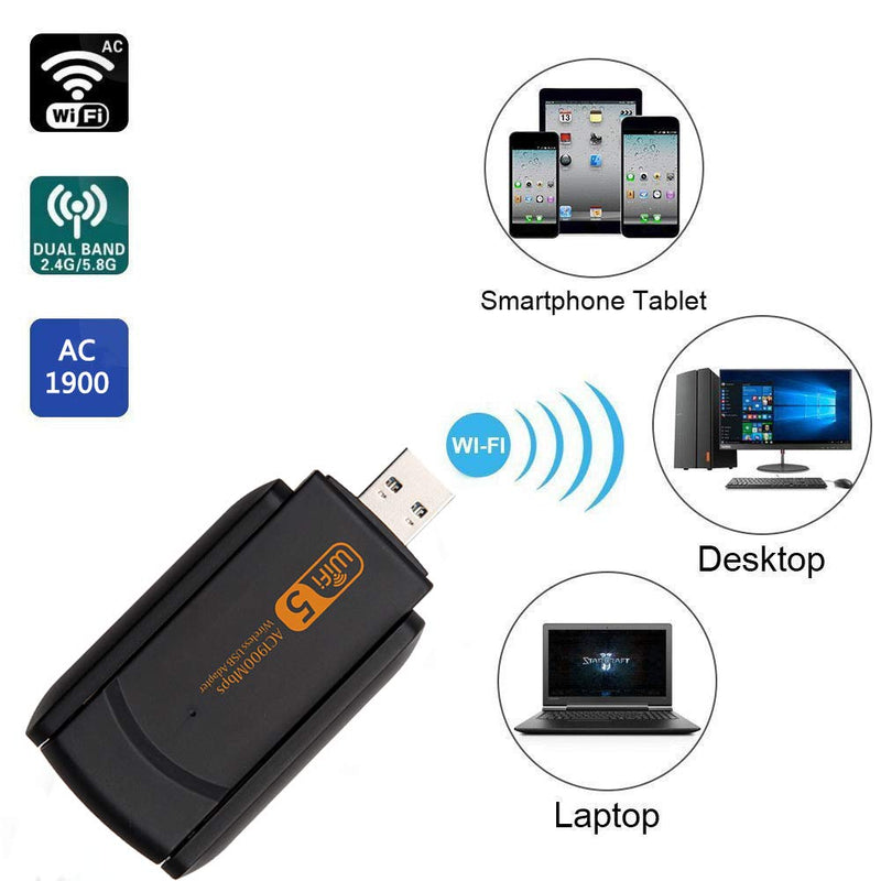 XVZ USB WiFi Adapter, 1900mbps Dual Band 2.4G/ 5G Wireless Adapter, Mini Wireless Network Card WiFi Dongle for Laptop/Desktop/PC, Support Windows10/8/8.1/7