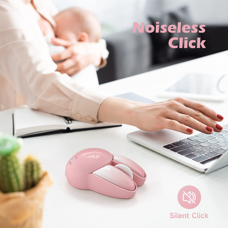 Wireless Silent Mouse, Cute Rabbit Designs, 2.4 GHz with USB Mini Receiver, Opatical Mouse Wireless for Laptop, PC, Computer, Chromebook, Notebook Pink