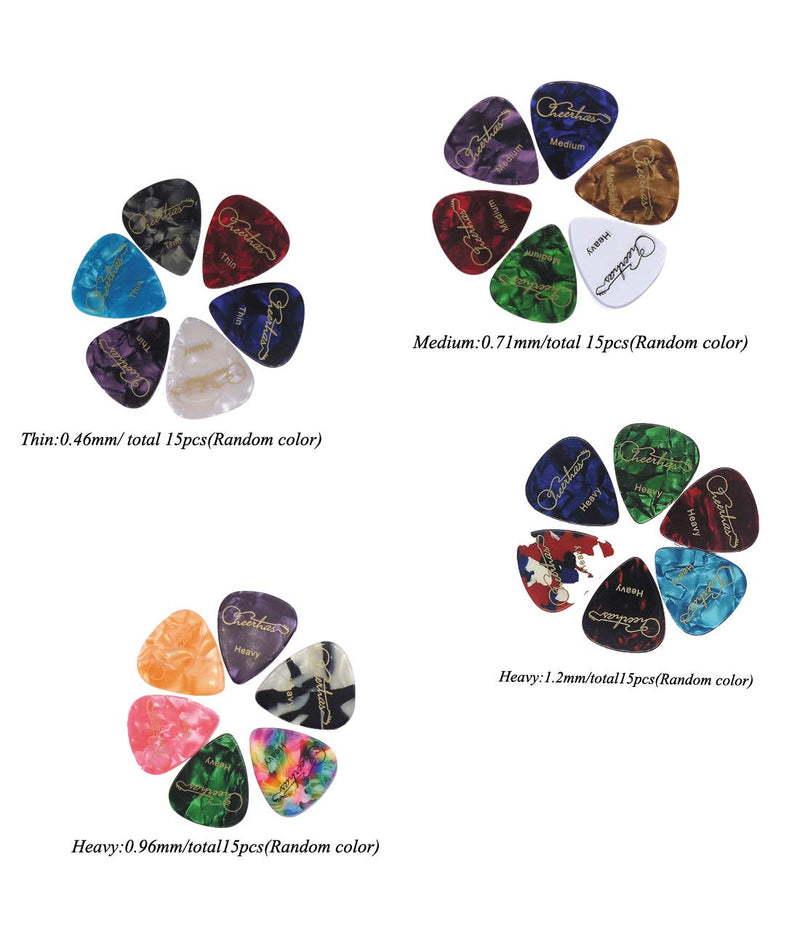 Cheerhas 60Pcs Abstract Guitar Picks Stylish Guitar Picks Plectrums for For Your Electric, Acoustic, or Bass Guitar, Thin Medium Heavy, Includes 0.46mm, 0.71mm, 0.96mm, 1.2mm Mixed Thickness Varied