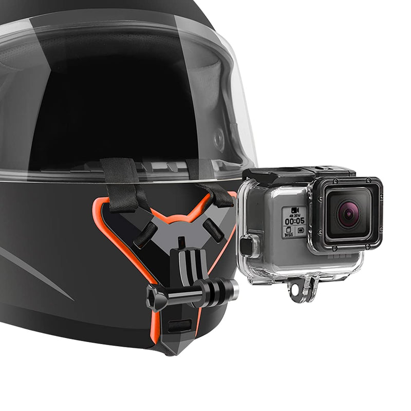 Motorcycle Helmet Chin Strap Mount Compatible with GoPro Hero 10, 9, 8, 7, (2018), 6 5 4 3, Hero Black, Session, Xiaomi Yi, SJCAM (Orange) Orange