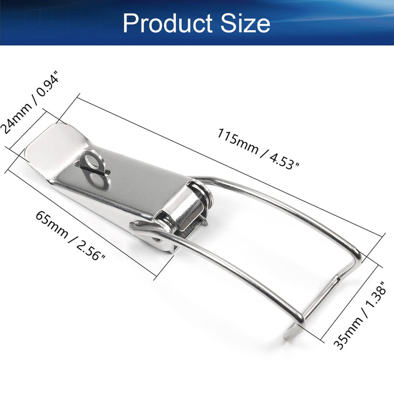 Yinpecly DK020 201 Stainless Steel Spring Loaded Toggle Latch Hasp Hardware Fitting Spring Loaded Locks Hasps for Cabinets Case Box Trunk Catches, 4.67 inch Length Silver Tone with Lock Hole 4Pcs 4pcs 118.5mm no hook