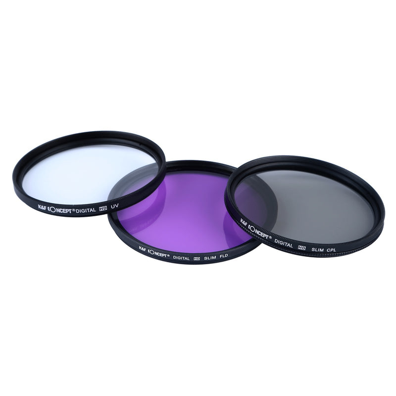 K&F Concept 62mm UV CPL FLD Graduated Filter Lens Accessory 9pcs Filter Kit UV Protector Circular Polarizing Filter + Microfiber Lens Cleaning Cloth + Petal Lens Hood + Filter Bag Pouch