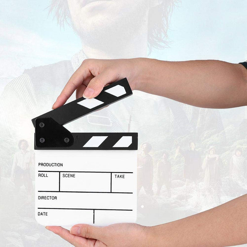 Clap Board, Mini Acrylic Director Scene Clapperboard Classic Movie Film Clap Board with a Pen,for Shoot Props/Advertisement/Home Decoration/Cosplay/Background(Black and White whiteboard PAV1BWE3S) Black and White Whiteboard Pav1bwe3s