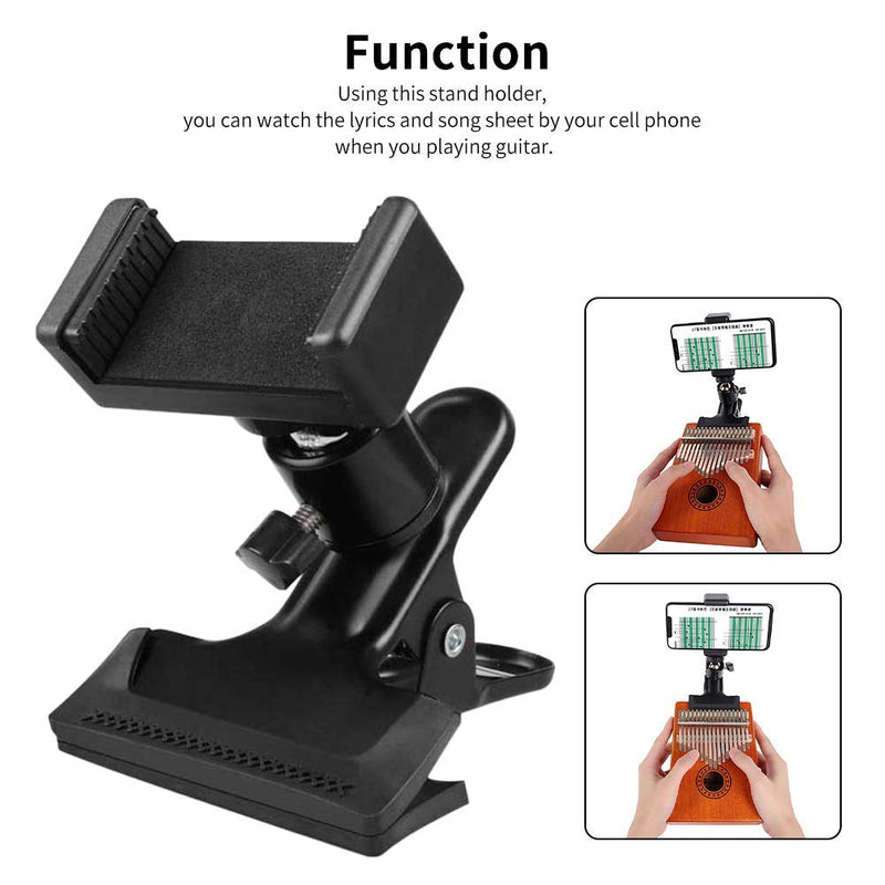 POHOVE Guitar Head Clip Guitar Phone Holder Smartphone Guitar Capo 360 Rotation Headstock Cell Phone Clamp Clip Mount for Electric or Acoustic Guitars, Fits Smartphone with 2.16in-2.95in Black