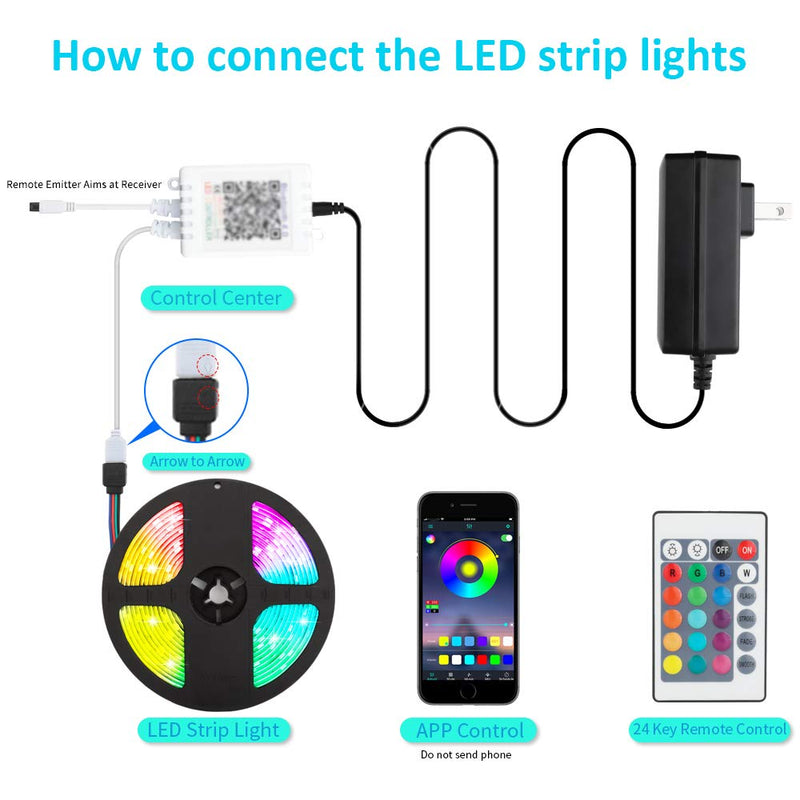 [AUSTRALIA] - LED Strip Lights, FOF 16.4ft RGB Color Changing LED Strip Lights Kits with Remote, Bluetooth APP Controlled Music Sync LED Rope Lights, Waterproof SMD5050 LED Tape Light for Home, TV, Party Decoration 