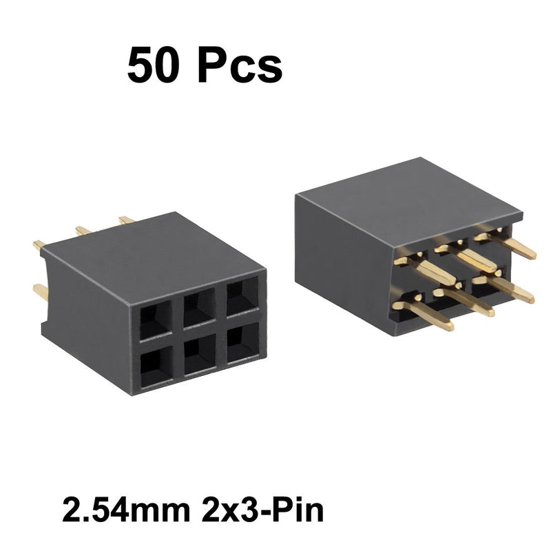 uxcell 50Pcs 2.54mm Pitch 2x3-Pin Double Row Straight Connector Female Pin Header Strip PCB Board Socket