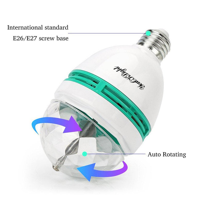E26 Disco Light Bulb Rotating RGB Party Light Lamp LED Strobe Bulb Strobe Light Multi Crystal Disco Bulb for Disco Birthday Party Club Bar Karokee Halloween Christmas, 3 Pack E26 Bulb, Red, Green, Blue
