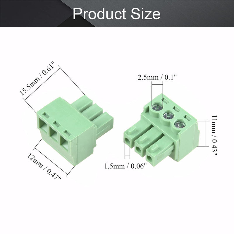 [AUSTRALIA] - Fielect 10Pcs 3.81mm Pitch 3P PCB Terminal Block Connector 300V 10A Pluggable Teminal Blocks Connector Green 
